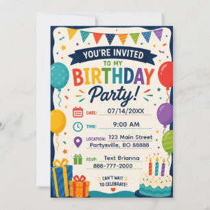 Colourful Birthday Party Invitation Kids Birthda