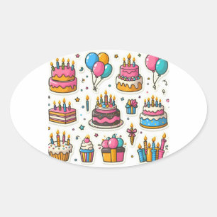 Colourful Birthday Party Stickers" Oval Sticker