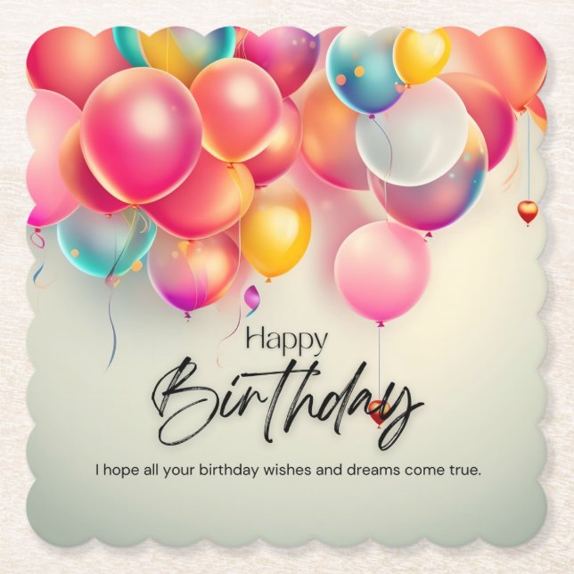 Colourful Birthday Wishes Paper Coaster (Front)