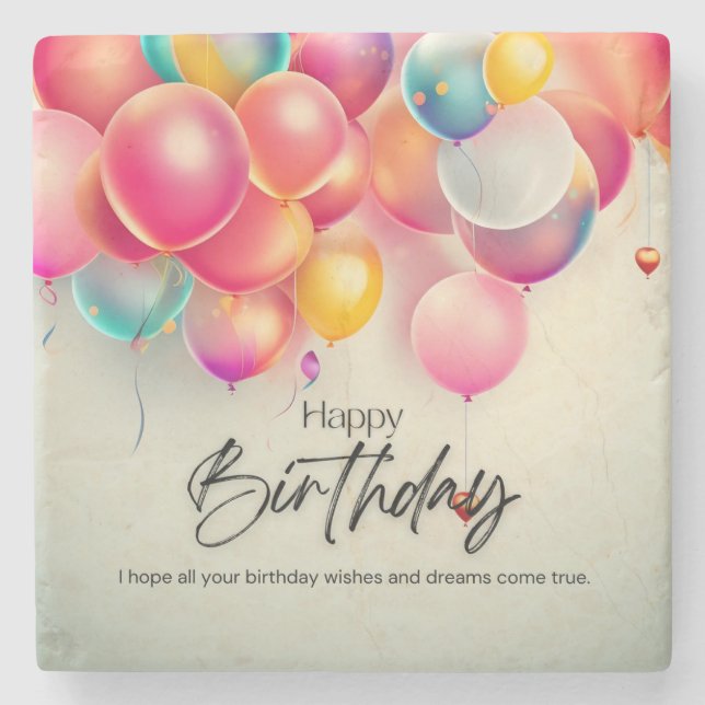 Colourful Birthday Wishes Stone Coaster (Front)