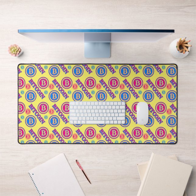Colourful Bitcoin Pattern Desk Mat (Office 1)