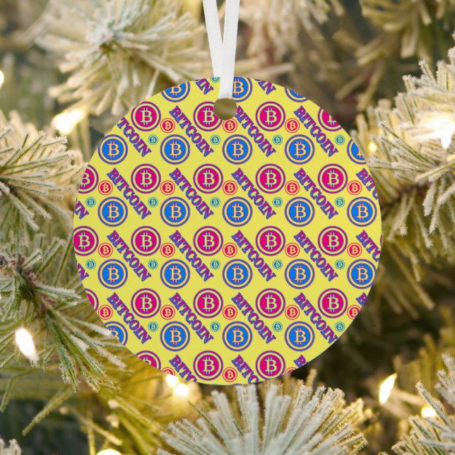Colourful Bitcoin Pattern Metal Tree Decoration (Insitu)
