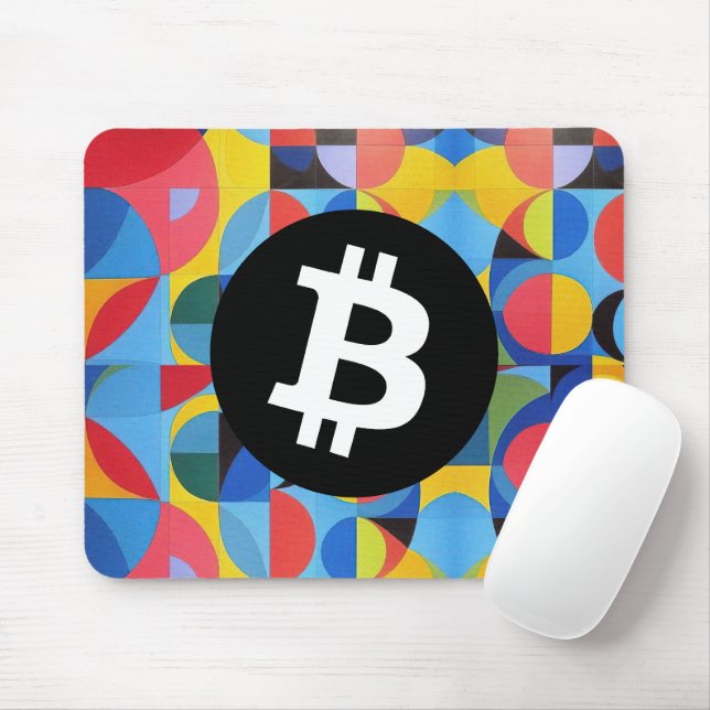 Colourful Bitcoin Pattern Mouse Pad (With Mouse)