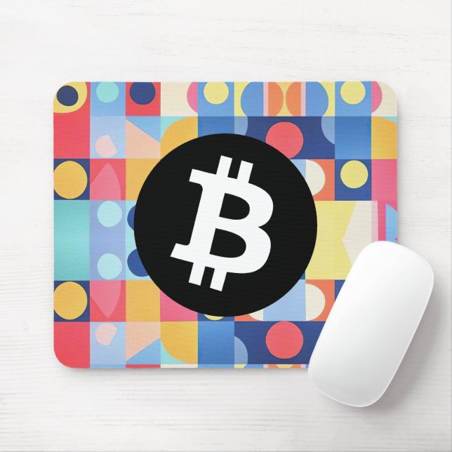 Colourful Bitcoin Pattern Mouse Pad (With Mouse)