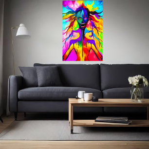 Colourful bizarre portrait AI Art Poster