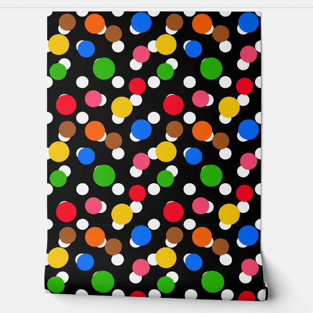 Colourful Black Background Polka Dots Wallpaper (Unrolling)