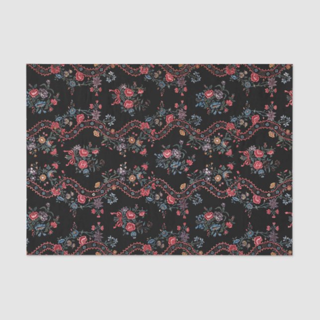 Colourful Black Boho Floral Tissue Paper (Front)