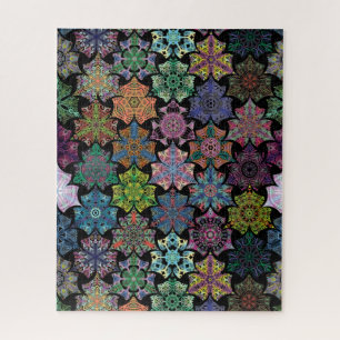 Colourful Black Boho Mandala Pattern Jigsaw Puzzle