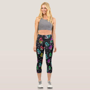 Colourful Black Butterfly Pattern Design Capri Leggings