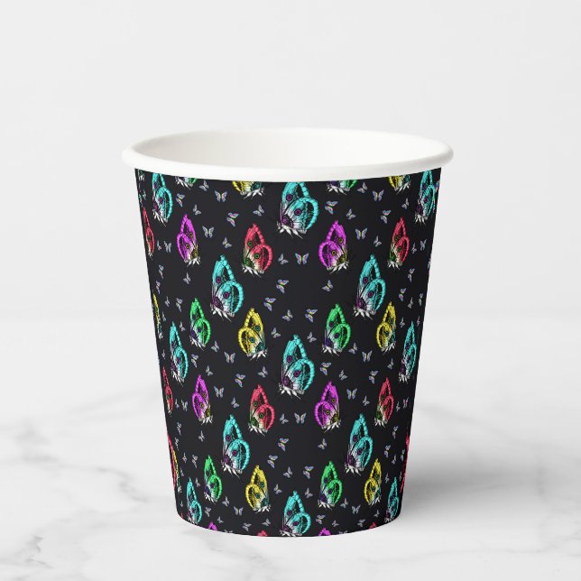 Colourful Black Butterfly Pattern Design Paper Cups (Front)