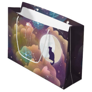 Colourful Black Cat Crescent Moon Large Gift Bag