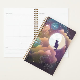 Colourful Black Cat Crescent Moon Planner