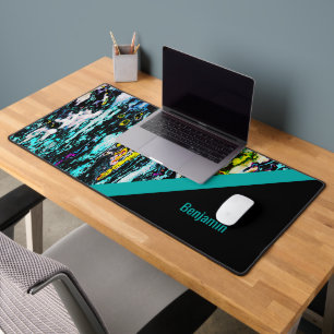 colourful + black chic cool marble desk mat