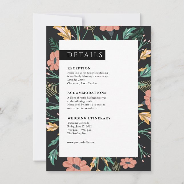 Colourful Black Floral Wedding Enclosure Card (Front)