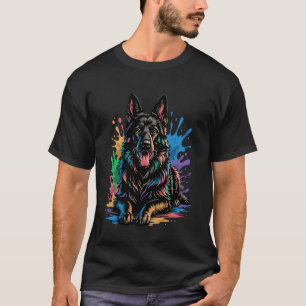 Colourful Black German Shepherd Dog Vibrant Paint  T-Shirt