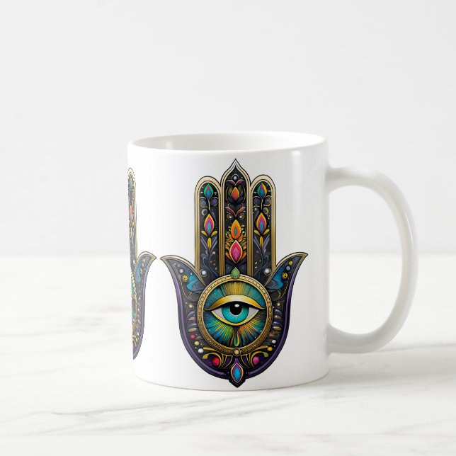 Colourful Black Gold Hamsa w/ Turquoise Third Eye Coffee Mug (Right)