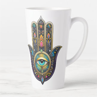 Colourful Black Gold Hamsa w/ Turquoise Third Eye Latte Mug