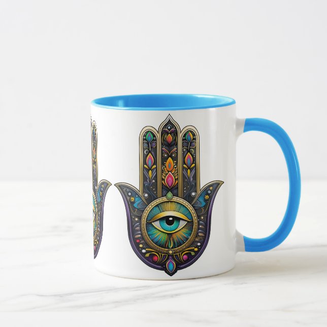 Colourful Black Gold Hamsa w/ Turquoise Third Eye Mug (Right)