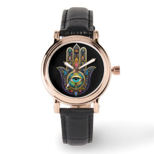 Colourful Black Gold Hamsa w/ Turquoise Third Eye Watch
