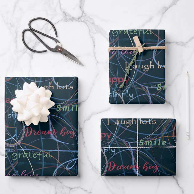 Colourful & Black Lettering & Abstraction Wrapping Paper Sheet (Front)