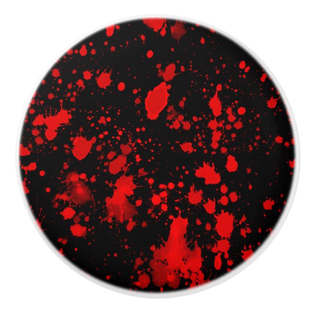 Colourful Black Red Paint Splatter Artistic Splash Ceramic Knob (Front)