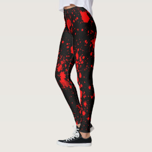 Colourful Black Red Paint Splatter Artistic Splash Leggings