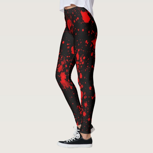 Colourful Black Red Paint Splatter Artistic Splash Leggings (Left)