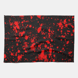 Colourful Black Red Paint Splatter Artistic Splash Tea Towel