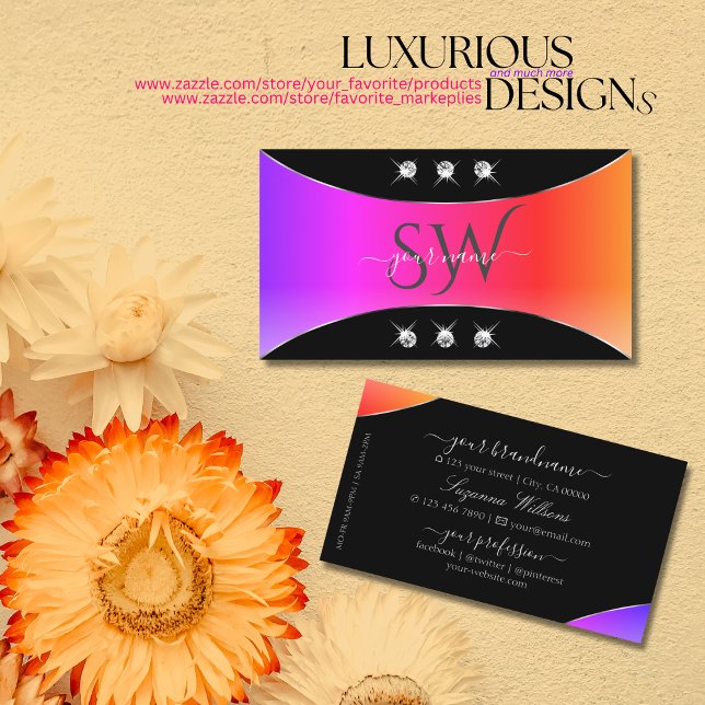 Colourful Black Silver Decor Jewels and Monogram Business Card (Creator Uploaded)