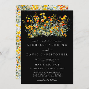 Colourful Black Summer Floral Wedding Invitation