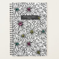 Colourful Black + White Daisies Pattern