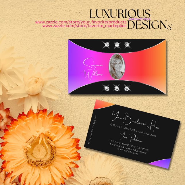 Colourful Black with Silver Decor Jewels and Photo Business Card (Creator Uploaded)