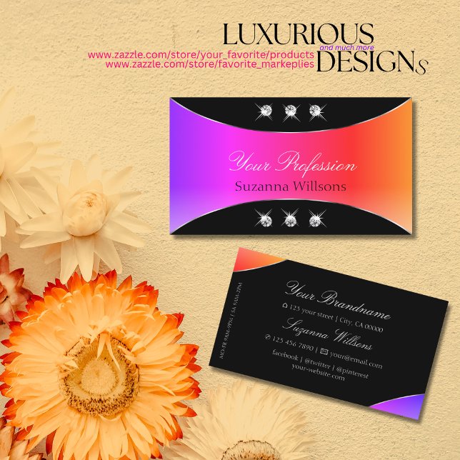 Colourful Black with Silver Decor Sparkly Jewels Business Card (Creator Uploaded)