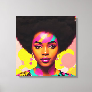 Colourful Black Woman Afro Pop Art Canvas Print