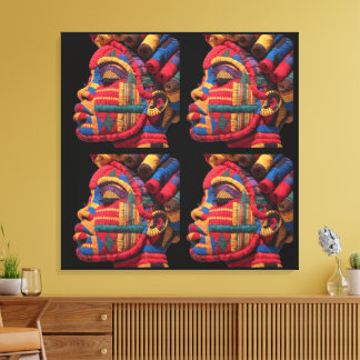 Colourful Black Women's Face in Quilted Fabric Canvas Print