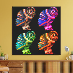 Colourful Black Women's Face in Quilted Fabrics Canvas Print