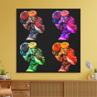 Colourful Black Women's Face in Quilted Fabrics Canvas Print