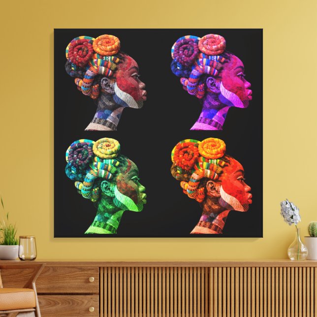 Colourful Black Women's Face in Quilted Fabrics Canvas Print (Insitu(LivingRoom))