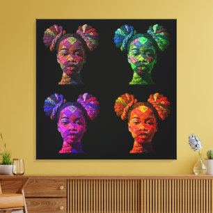 Colourful Black Women's Face in Quilted Fabrics Canvas Print