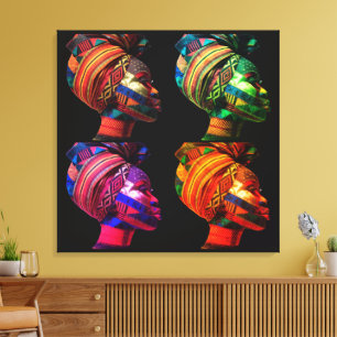 Colourful Black Women's Face in Quilted Fabrics Canvas Print