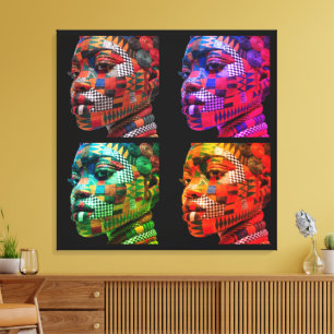 Colourful Black Women's Face in Quilted Fabrics Canvas Print