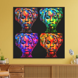 Colourful Black Women's Face in Quilted Fabrics Canvas Print
