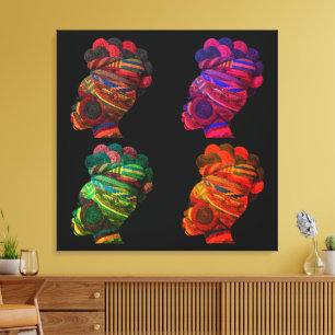 Colourful Black Women's Face in Quilted Fabrics Canvas Print