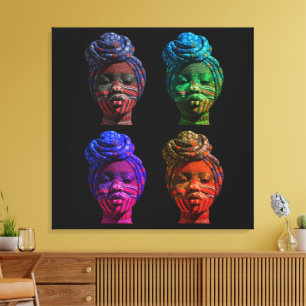 Colourful Black Women's Face in Quilted Fabrics Canvas Print