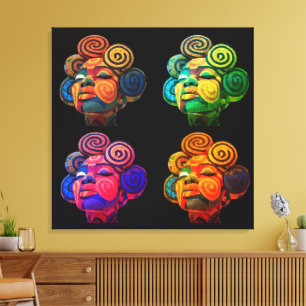 Colourful Black Women's Face in Quilted Fabrics Canvas Print