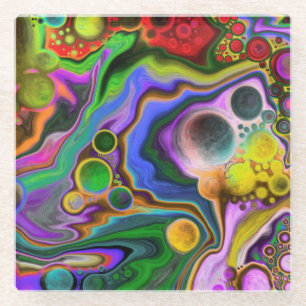 Colourful Blast Fluid Art Pour Painting Glass Coaster