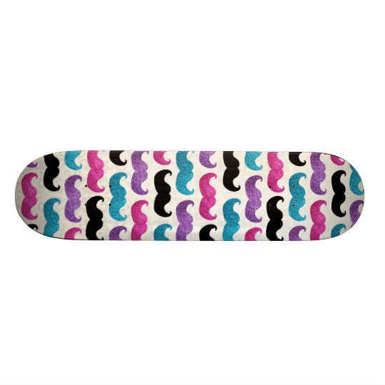 Colourful bling moustache pattern (Faux glitter) Skate Deck