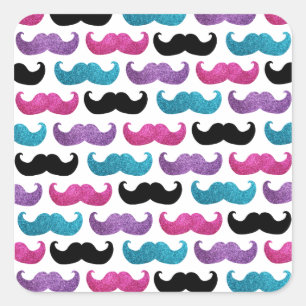 Colourful bling moustache pattern (Faux glitter) Square Sticker