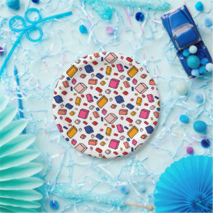 Colourful Block Brick Pattern Drawing Kids Birthda Paper Plate