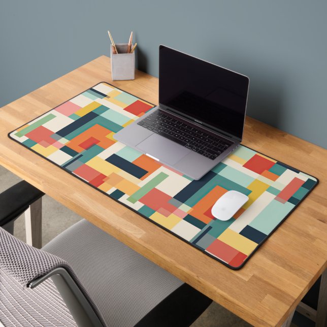 Colourful Blocks Abstract Mid Century Pattern Desk Mat (Office 2)